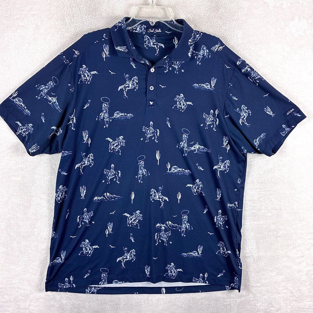 Bad Birdie Polo Shirt Men 2XL Navy Western Cowboy AOP Preppy Performance Golf